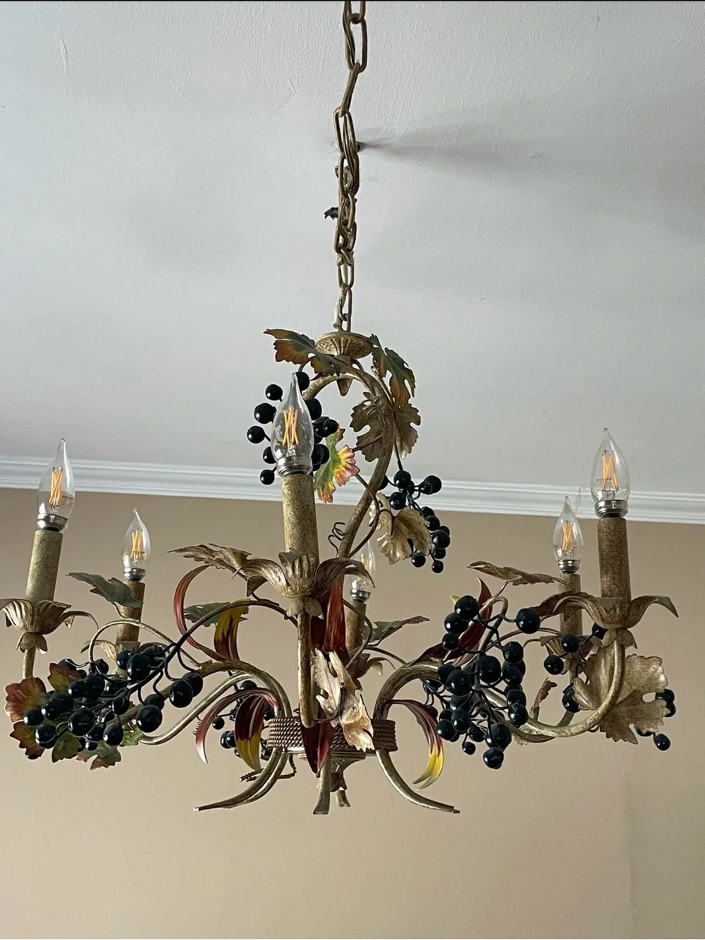Gilded Vineyard 6-Light Floral Chandelier - Black Berry Accents